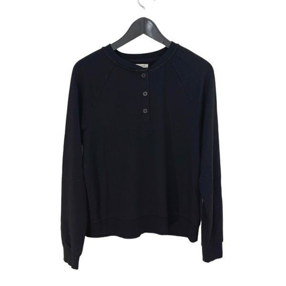 Thread & Supply Womens Henley Shirt Top Long Sleeve 3 Button Stretch Black Small